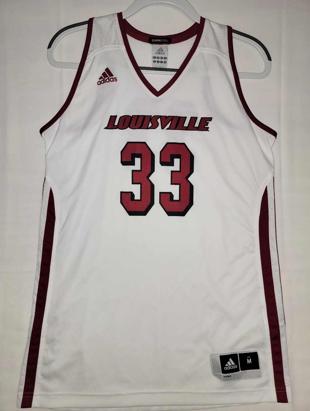 Adidas Louisville #33 White & Cardinal Basketball Jersey